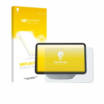 Face avant d’un emballage produit avec le logo de la marque upscreen. À côté, l’appareil Amazon Echo Show 8 2025 (4ème Gen.) e
