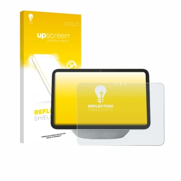 Face avant d’un emballage produit avec le logo de la marque upscreen. À côté, l’appareil Amazon Echo Show 11 2025 est représen