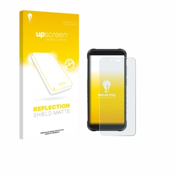 Face avant d’un emballage produit avec le logo de la marque upscreen. À côté, l’appareil Ulefone RugKing est représenté avec l