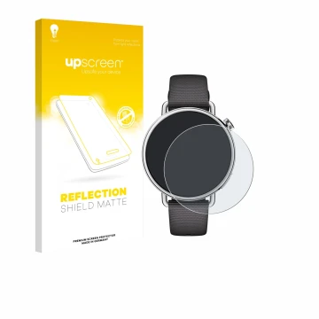 Face avant d’un emballage produit avec le logo de la marque upscreen. À côté, l’appareil Xiaomi Watch S4 (41 mm) est représent