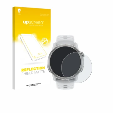 Face avant d’un emballage produit avec le logo de la marque upscreen. À côté, l’appareil Coros Apex 4 (46 mm) est représenté a