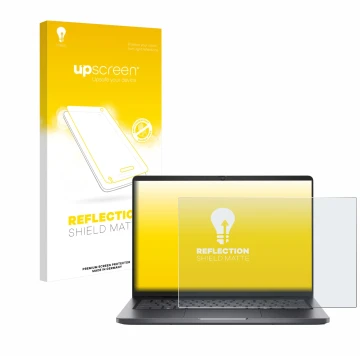 Face avant d’un emballage produit avec le logo de la marque upscreen. À côté, l’appareil Dell Pro 14 est représenté avec la pr