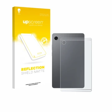 Face avant d’un emballage produit avec le logo de la marque upscreen. À côté, l’appareil Samsung Galaxy Tab A11 8.7