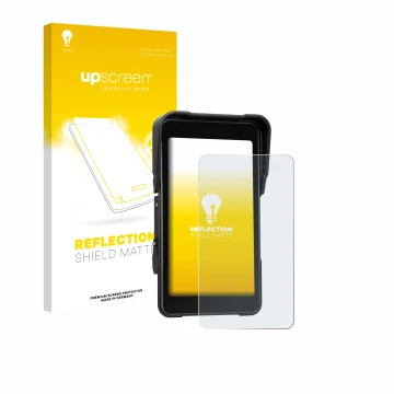 Face avant d’un emballage produit avec le logo de la marque upscreen. À côté, l’appareil CAMECHO Motorrad Carplay 5