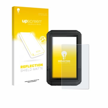 Face avant d’un emballage produit avec le logo de la marque upscreen. À côté, l’appareil Garmin eTrex Touch 2025 est représent