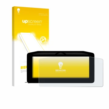 Face avant d’un emballage produit avec le logo de la marque upscreen. À côté, l’appareil Ducati Panigale V4 2025 est représent