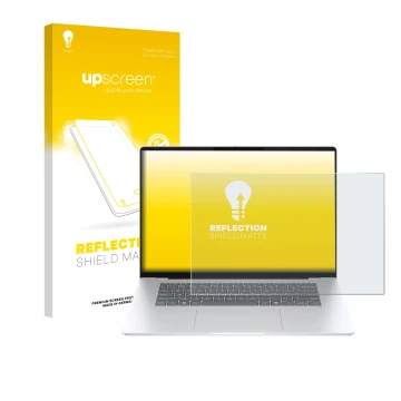 Face avant d’un emballage produit avec le logo de la marque upscreen. À côté, l’appareil HP OmniBook 5 16 est représenté avec 