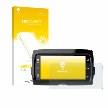 Face avant d’un emballage produit avec le logo de la marque upscreen. À côté, l’appareil Harley Davidson Soundstream Reserve W