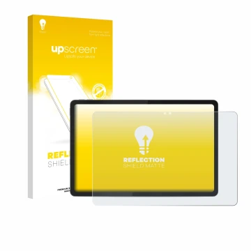 Face avant d’un emballage produit avec le logo de la marque upscreen. À côté, l’appareil Lenovo Idea Tab 11