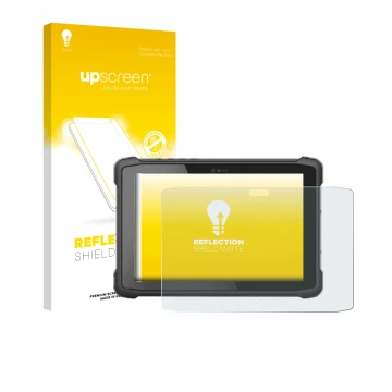 Face avant d’un emballage produit avec le logo de la marque upscreen. À côté, l’appareil Hematec SolidTab G99 10