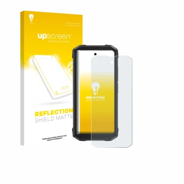 Face avant d’un emballage produit avec le logo de la marque upscreen. À côté, l’appareil Cubot King Kong Mini 4 est représenté