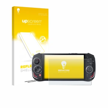 Face avant d’un emballage produit avec le logo de la marque upscreen. À côté, l’appareil Acer Nitro Blaze 7 est représenté ave