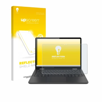 Face avant d’un emballage produit avec le logo de la marque upscreen. À côté, l’appareil Lenovo 13w Yoga Gen 2 est représenté 