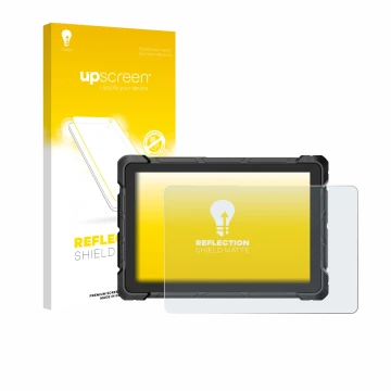 Face avant d’un emballage produit avec le logo de la marque upscreen. À côté, l’appareil Higole F7G Rugged Tablet 10.1