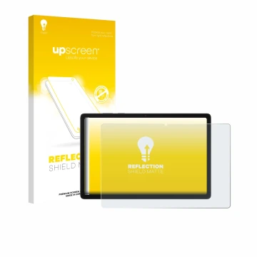 Face avant d’un emballage produit avec le logo de la marque upscreen. À côté, l’appareil Samsung Galaxy Tab A11 Plus 5G 11