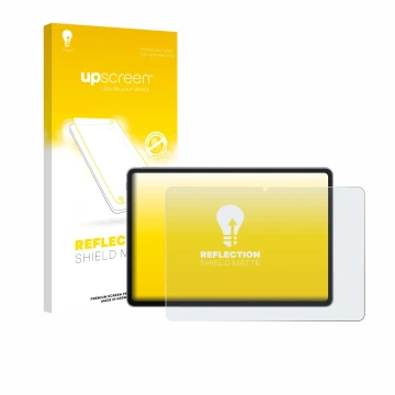 Face avant d’un emballage produit avec le logo de la marque upscreen. À côté, l’appareil Huawei MatePad 11.5