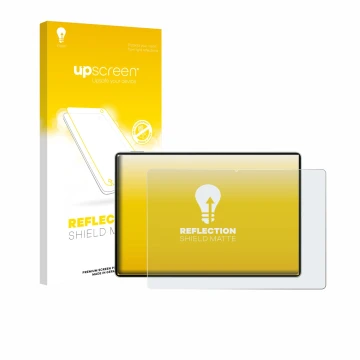 Face avant d’un emballage produit avec le logo de la marque upscreen. À côté, l’appareil Huawei MatePad Pro 12.2