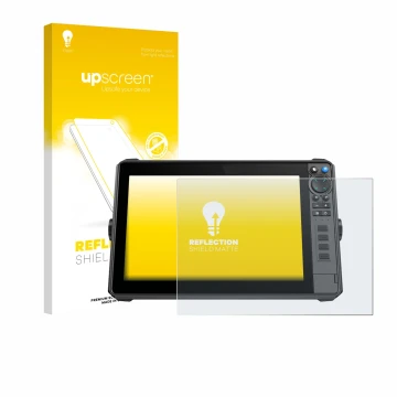 Face avant d’un emballage produit avec le logo de la marque upscreen. À côté, l’appareil Lowrance HDS-12 Pro est représenté av