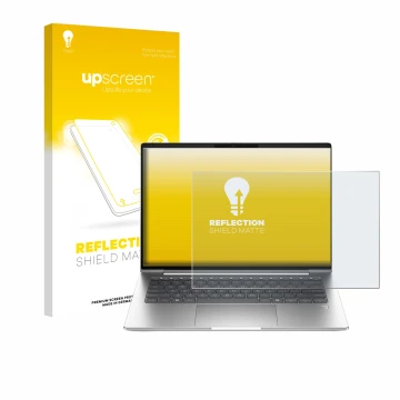 Face avant d’un emballage produit avec le logo de la marque upscreen. À côté, l’appareil HP ProBook 4 G1a 16