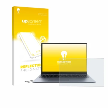 Face avant d’un emballage produit avec le logo de la marque upscreen. À côté, l’appareil Huawei MateBook D 16 2024 est représe