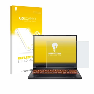 Face avant d’un emballage produit avec le logo de la marque upscreen. À côté, l’appareil Acer Nitro V 16 est représenté avec l