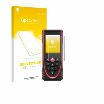 Face avant d’un emballage produit avec le logo de la marque upscreen. À côté, l’appareil Leica DISTO X3 est représenté avec la