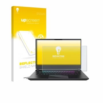 Face avant d’un emballage produit avec le logo de la marque upscreen. À côté, l’appareil Gigabyte AORUS 15 2024 est représenté