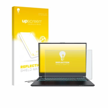 Face avant d’un emballage produit avec le logo de la marque upscreen. À côté, l’appareil Gigabyte G6 2023 est représenté avec 