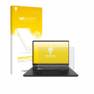 Face avant d’un emballage produit avec le logo de la marque upscreen. À côté, l’appareil MSI Vector 17 HX est représenté avec 