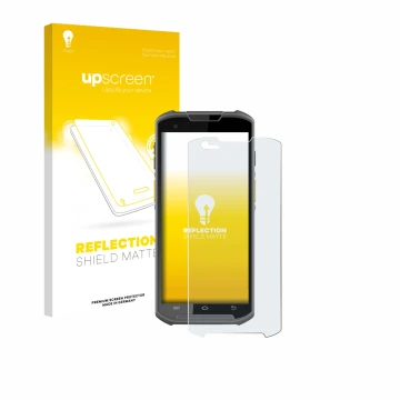 Face avant d’un emballage produit avec le logo de la marque upscreen. À côté, l’appareil Newland MT93 est représenté avec la p