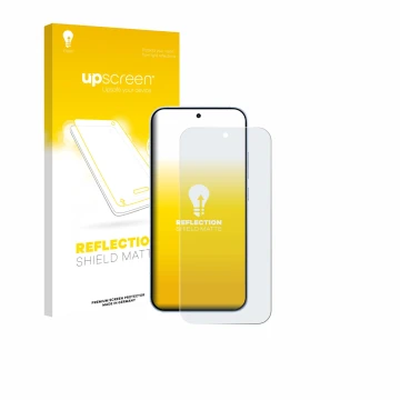 Face avant d’un emballage produit avec le logo de la marque upscreen. À côté, l’appareil Oppo Reno 15 est représenté avec la p