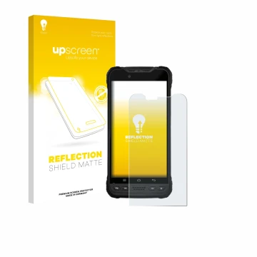 Face avant d’un emballage produit avec le logo de la marque upscreen. À côté, l’appareil Zebra Xplore M60 est représenté avec 