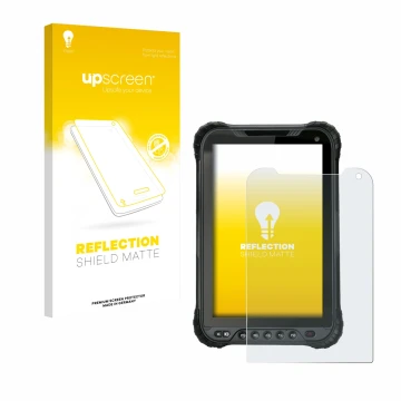 Face avant d’un emballage produit avec le logo de la marque upscreen. À côté, l’appareil Unitech TB85 est représenté avec la p