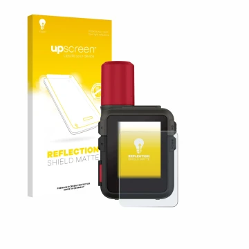 Face avant d’un emballage produit avec le logo de la marque upscreen. À côté, l’appareil Garmin inReach Mini 3 Plus est représ
