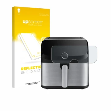 Face avant d’un emballage produit avec le logo de la marque upscreen. À côté, l’appareil Tefal Easy Fry Mega est représenté av
