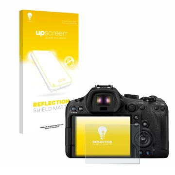 Face avant d’un emballage produit avec le logo de la marque upscreen. À côté, l’appareil Canon EOS R6 Mark III est représenté 