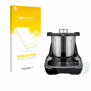 Face avant d’un emballage produit avec le logo de la marque upscreen. À côté, l’appareil SilverCrest Monsieur Cuisine compact 