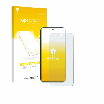 Face avant d’un emballage produit avec le logo de la marque upscreen. À côté, l’appareil Vivo S50 est représenté avec la prote