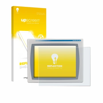 Face avant d’un emballage produit avec le logo de la marque upscreen. À côté, l’appareil Allen Bradly HMI AB 2711P-RDT15C est 