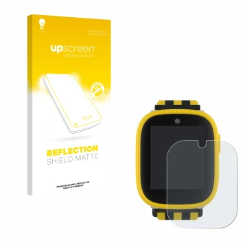 Face avant d’un emballage produit avec le logo de la marque upscreen. À côté, l’appareil Xplora X6 Play BVB-Edition est représ