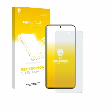 Face avant d’un emballage produit avec le logo de la marque upscreen. À côté, l’appareil Honor X70 est représenté avec la prot