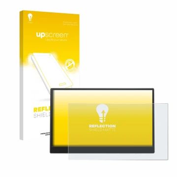 Face avant d’un emballage produit avec le logo de la marque upscreen. À côté, l’appareil Azeyou PM1506S 15.6