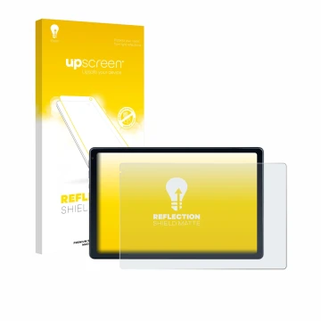 Face avant d’un emballage produit avec le logo de la marque upscreen. À côté, l’appareil MUISOO MUIC10702 10.1