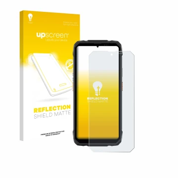 Face avant d’un emballage produit avec le logo de la marque upscreen. À côté, l’appareil Blackview Rock 1 est représenté avec 