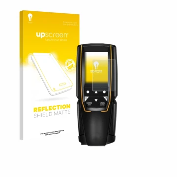 Face avant d’un emballage produit avec le logo de la marque upscreen. À côté, l’appareil Testo 310 (2e Gen.) est représenté av