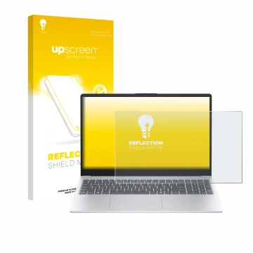 Face avant d’un emballage produit avec le logo de la marque upscreen. À côté, l’appareil HP OmniBook 3 14