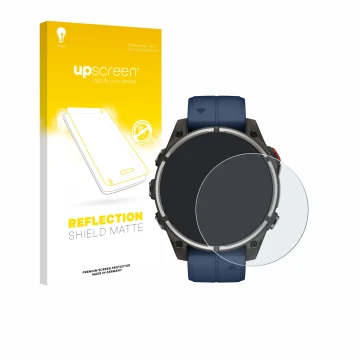 Face avant d’un emballage produit avec le logo de la marque upscreen. À côté, l’appareil Garmin quatix 8 Pro (47 mm) est repré