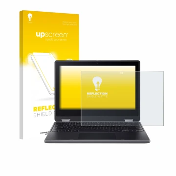 Face avant d’un emballage produit avec le logo de la marque upscreen. À côté, l’appareil Acer Chromebook Spin 511 R757TN est r