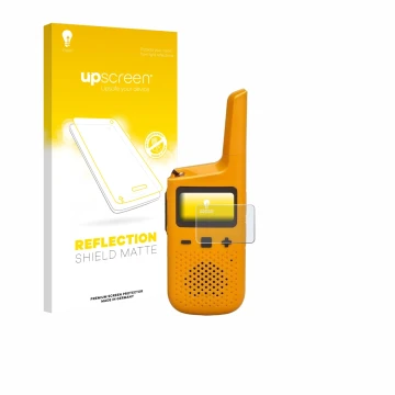 Face avant d’un emballage produit avec le logo de la marque upscreen. À côté, l’appareil Motorola Talkabout T72 est représenté