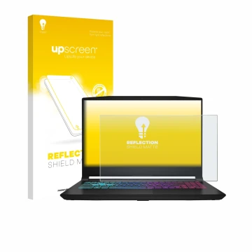 Face avant d’un emballage produit avec le logo de la marque upscreen. À côté, l’appareil MSI Katana 15 HX B14 est représenté a